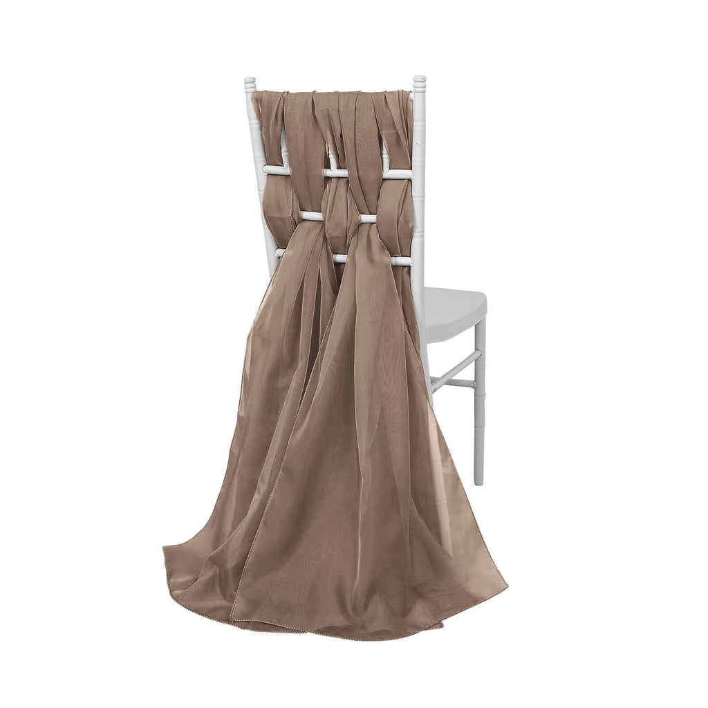 5 Pack Chiffon Chair Sashes Taupe - Soft & Lightweight Designer Chair Bows 22"x78" - Bell Racket Store