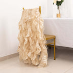 5 Pack Chiffon Satin Chair Sashes Beige - Easy to Install Ruffled Curly Willow - Bell Racket Store