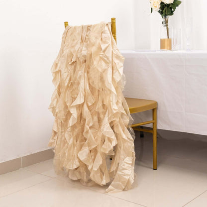 5 Pack Chiffon Satin Chair Sashes Beige - Easy to Install Ruffled Curly Willow - Bell Racket Store