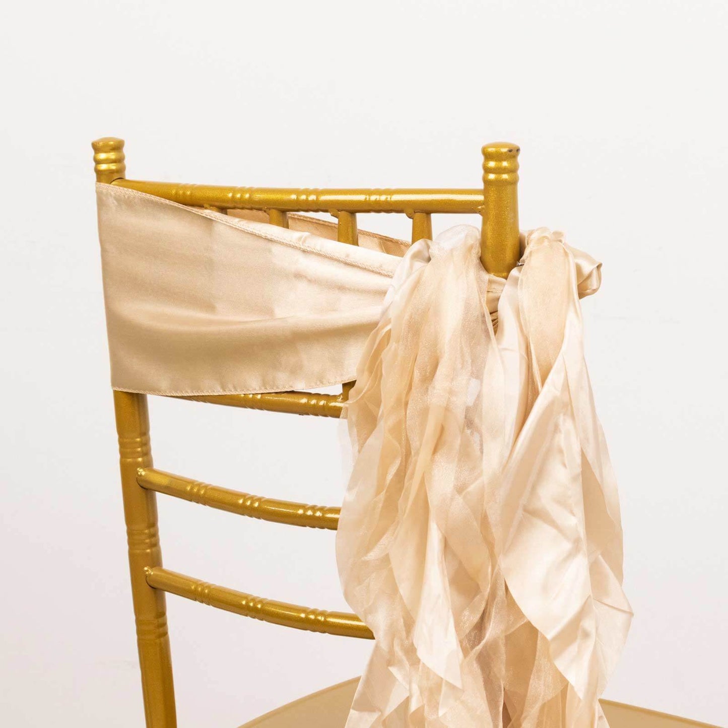5 Pack Chiffon Satin Chair Sashes Beige - Easy to Install Ruffled Curly Willow - Bell Racket Store
