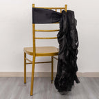 5 Pack Chiffon Satin Chair Sashes Black - Easy to Install Lustrous Ruffled Curly Willow Wedding Chair Decorations - Bell Racket Store