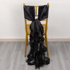 5 Pack Chiffon Satin Chair Sashes Black - Easy to Install Lustrous Ruffled Curly Willow Wedding Chair Decorations - Bell Racket Store