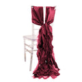 5 Pack Chiffon Satin Chair Sashes Burgundy - Easy to Install Ruffled Curly Willow - Bell Racket Store