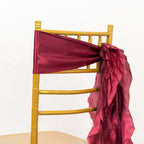 5 Pack Chiffon Satin Chair Sashes Burgundy - Easy to Install Ruffled Curly Willow - Bell Racket Store