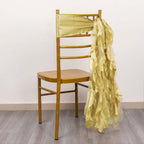 5 Pack Chiffon Satin Chair Sashes Champagne - Easy to Install Ruffled Curly Willow - Bell Racket Store