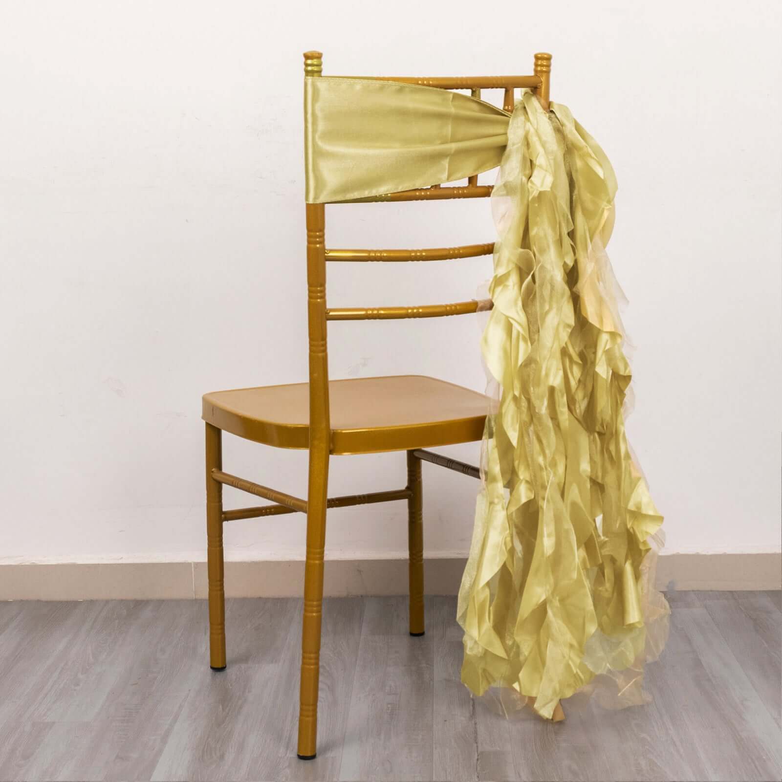 5 Pack Chiffon Satin Chair Sashes Champagne - Easy to Install Ruffled Curly Willow - Bell Racket Store