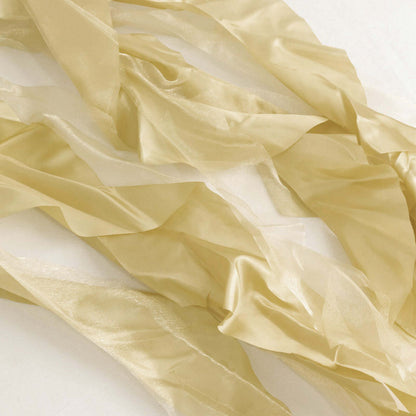 5 Pack Chiffon Satin Chair Sashes Champagne - Easy to Install Ruffled Curly Willow - Bell Racket Store