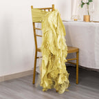 5 Pack Chiffon Satin Chair Sashes Champagne - Easy to Install Ruffled Curly Willow - Bell Racket Store
