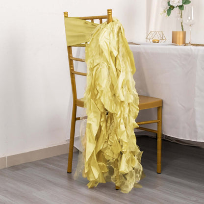 5 Pack Chiffon Satin Chair Sashes Champagne - Easy to Install Ruffled Curly Willow - Bell Racket Store