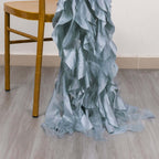 5 Pack Chiffon Satin Chair Sashes Dusty Blue - Easy to Install Ruffled Curly Willow - Bell Racket Store