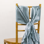 5 Pack Chiffon Satin Chair Sashes Dusty Blue - Easy to Install Ruffled Curly Willow - Bell Racket Store