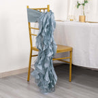 5 Pack Chiffon Satin Chair Sashes Dusty Blue - Easy to Install Ruffled Curly Willow - Bell Racket Store