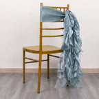 5 Pack Chiffon Satin Chair Sashes Dusty Blue - Easy to Install Ruffled Curly Willow - Bell Racket Store