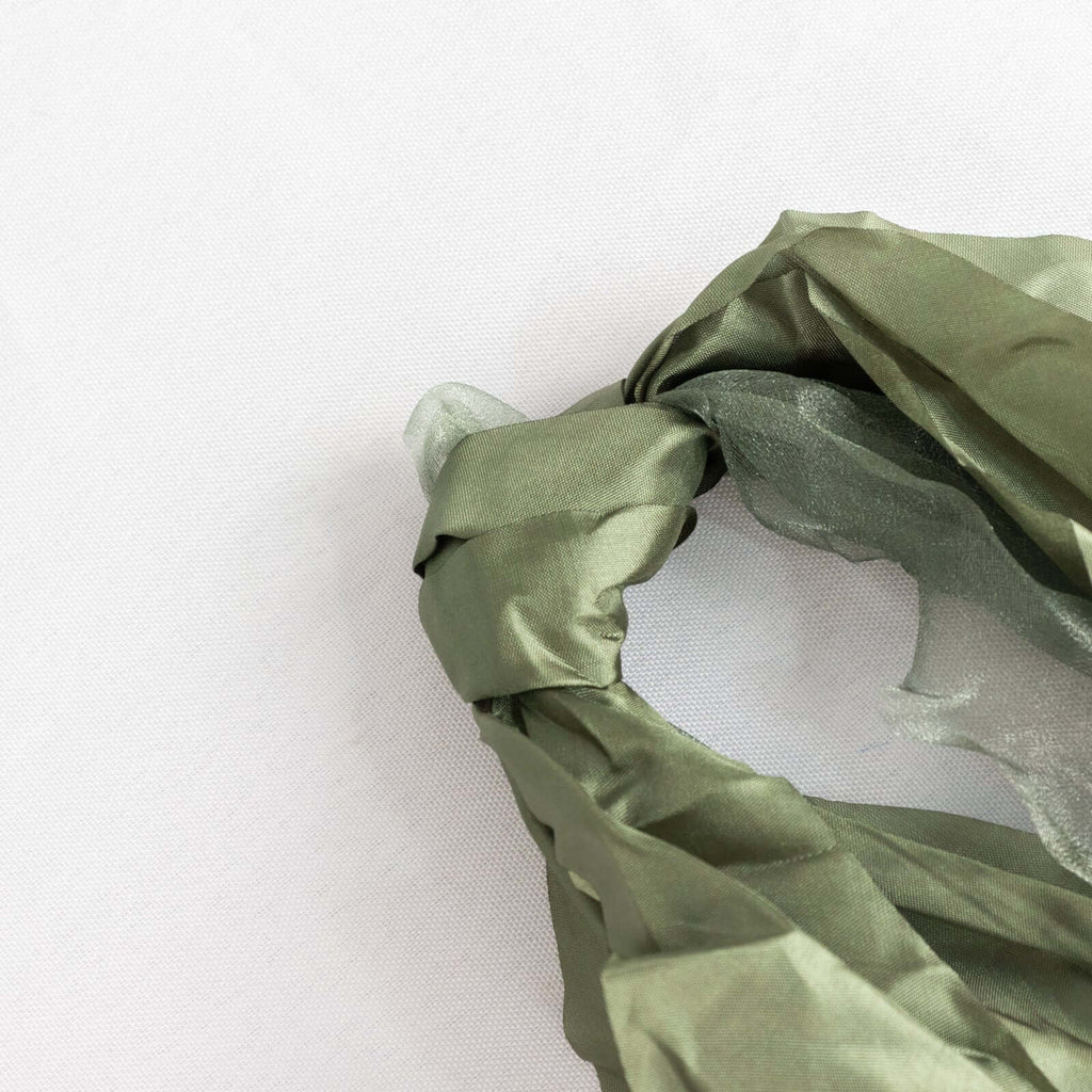 5 Pack Chiffon Satin Chair Sashes Dusty Sage Green - Easy to Install Ruffled Curly Willow - Bell Racket Store