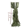 5 Pack Chiffon Satin Chair Sashes Dusty Sage Green - Easy to Install Ruffled Curly Willow - Bell Racket Store