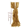 5 Pack Chiffon Satin Chair Sashes Gold - Easy to Install Lustrous Ruffled Curly Willow Wedding Chair Decorations - Bell Racket Store