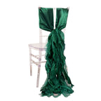 5 Pack Chiffon Satin Chair Sashes Hunter Emerald Green - Easy to Install Ruffled Curly Willow - Bell Racket Store