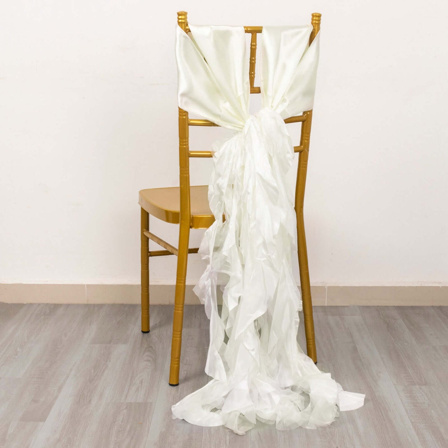 5 Pack Chiffon Satin Chair Sashes Ivory - Easy to Install Ruffled Curly Willow - Bell Racket Store