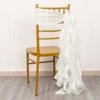 5 Pack Chiffon Satin Chair Sashes Ivory - Easy to Install Ruffled Curly Willow - Bell Racket Store