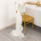5 Pack Chiffon Satin Chair Sashes Ivory - Easy to Install Ruffled Curly Willow - Bell Racket Store