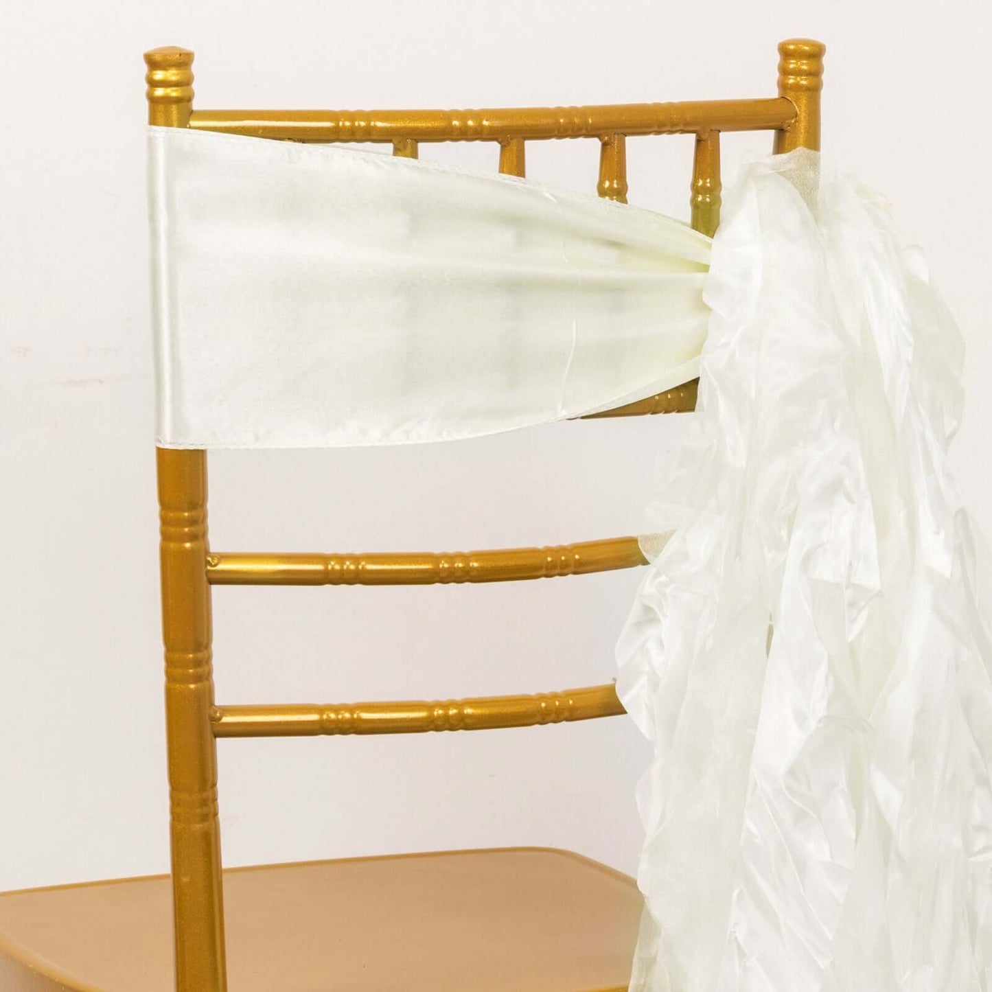 5 Pack Chiffon Satin Chair Sashes Ivory - Easy to Install Ruffled Curly Willow - Bell Racket Store