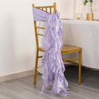 5 Pack Chiffon Satin Chair Sashes Lavender Lilac - Easy to Install Ruffled Curly Willow - Bell Racket Store