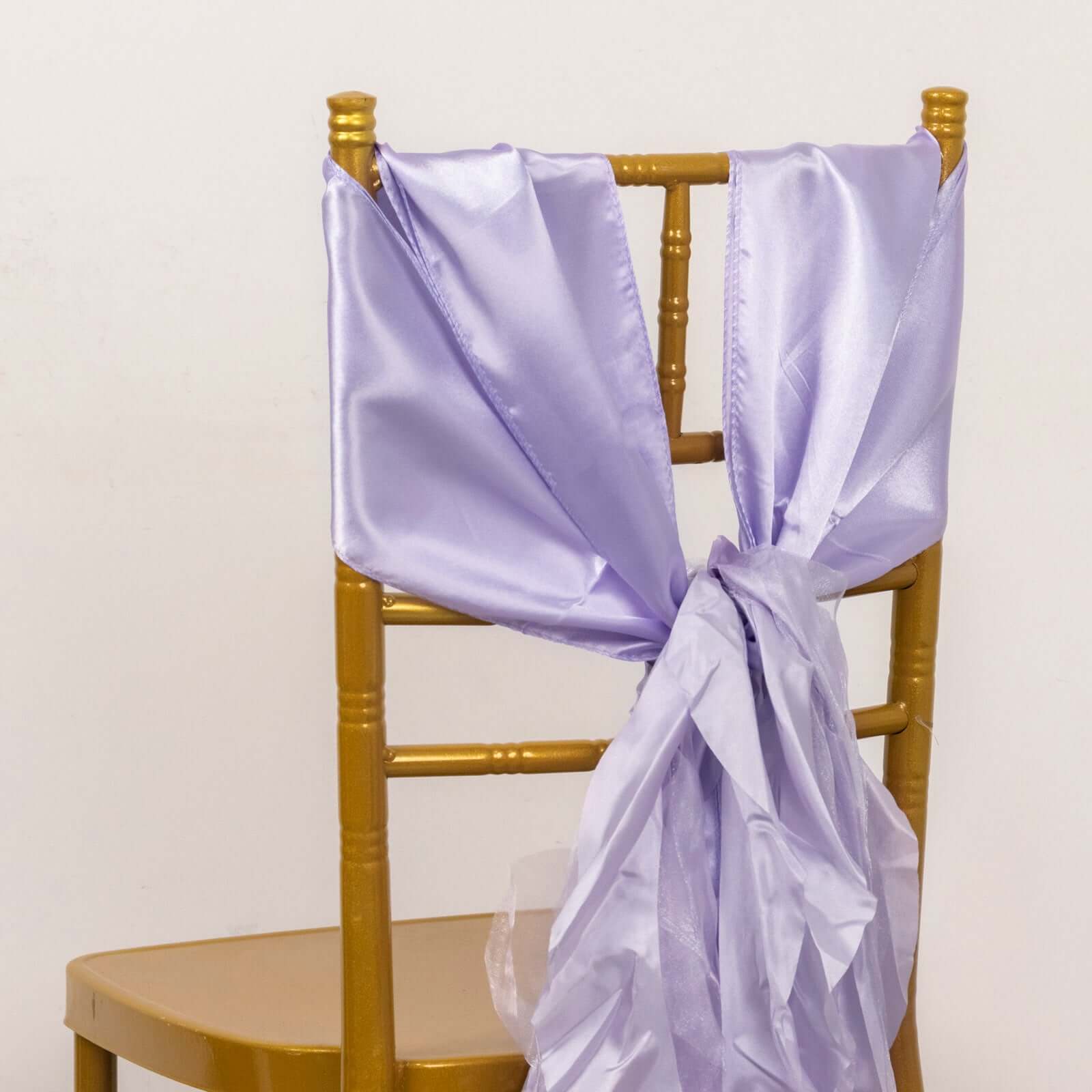 5 Pack Chiffon Satin Chair Sashes Lavender Lilac - Easy to Install Ruffled Curly Willow - Bell Racket Store