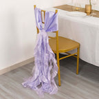 5 Pack Chiffon Satin Chair Sashes Lavender Lilac - Easy to Install Ruffled Curly Willow - Bell Racket Store