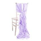 5 Pack Chiffon Satin Chair Sashes Lavender Lilac - Easy to Install Ruffled Curly Willow - Bell Racket Store