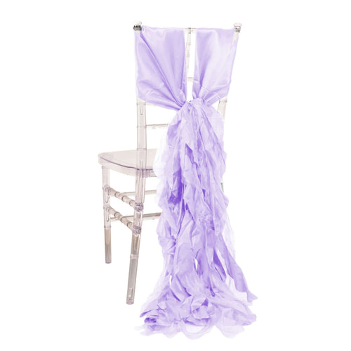 5 Pack Chiffon Satin Chair Sashes Lavender Lilac - Easy to Install Ruffled Curly Willow - Bell Racket Store