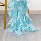 5 Pack Chiffon Satin Chair Sashes Light Blue - Easy to Install Ruffled Curly Willow - Bell Racket Store