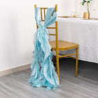 5 Pack Chiffon Satin Chair Sashes Light Blue - Easy to Install Ruffled Curly Willow - Bell Racket Store