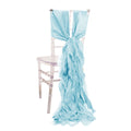 5 Pack Chiffon Satin Chair Sashes Light Blue - Easy to Install Ruffled Curly Willow - Bell Racket Store