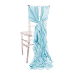 5 Pack Chiffon Satin Chair Sashes Light Blue - Easy to Install Ruffled Curly Willow - Bell Racket Store