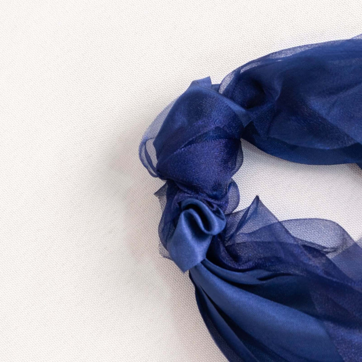 5 Pack Chiffon Satin Chair Sashes Navy Blue - Easy to Install Ruffled Curly Willow - Bell Racket Store