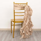 5 Pack Chiffon Satin Chair Sashes Nude - Easy to Install Ruffled Curly Willow - Bell Racket Store