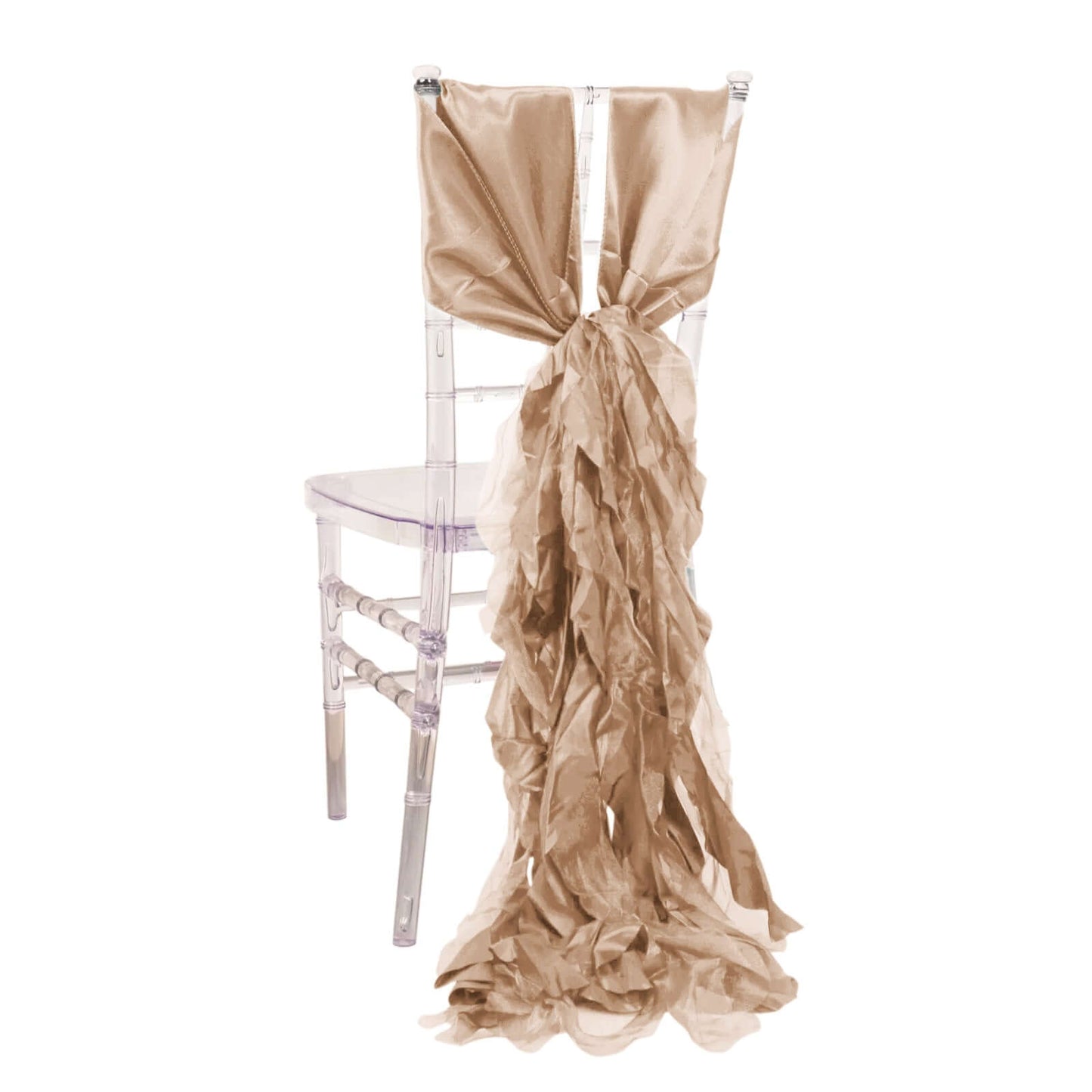 5 Pack Chiffon Satin Chair Sashes Nude - Easy to Install Ruffled Curly Willow - Bell Racket Store