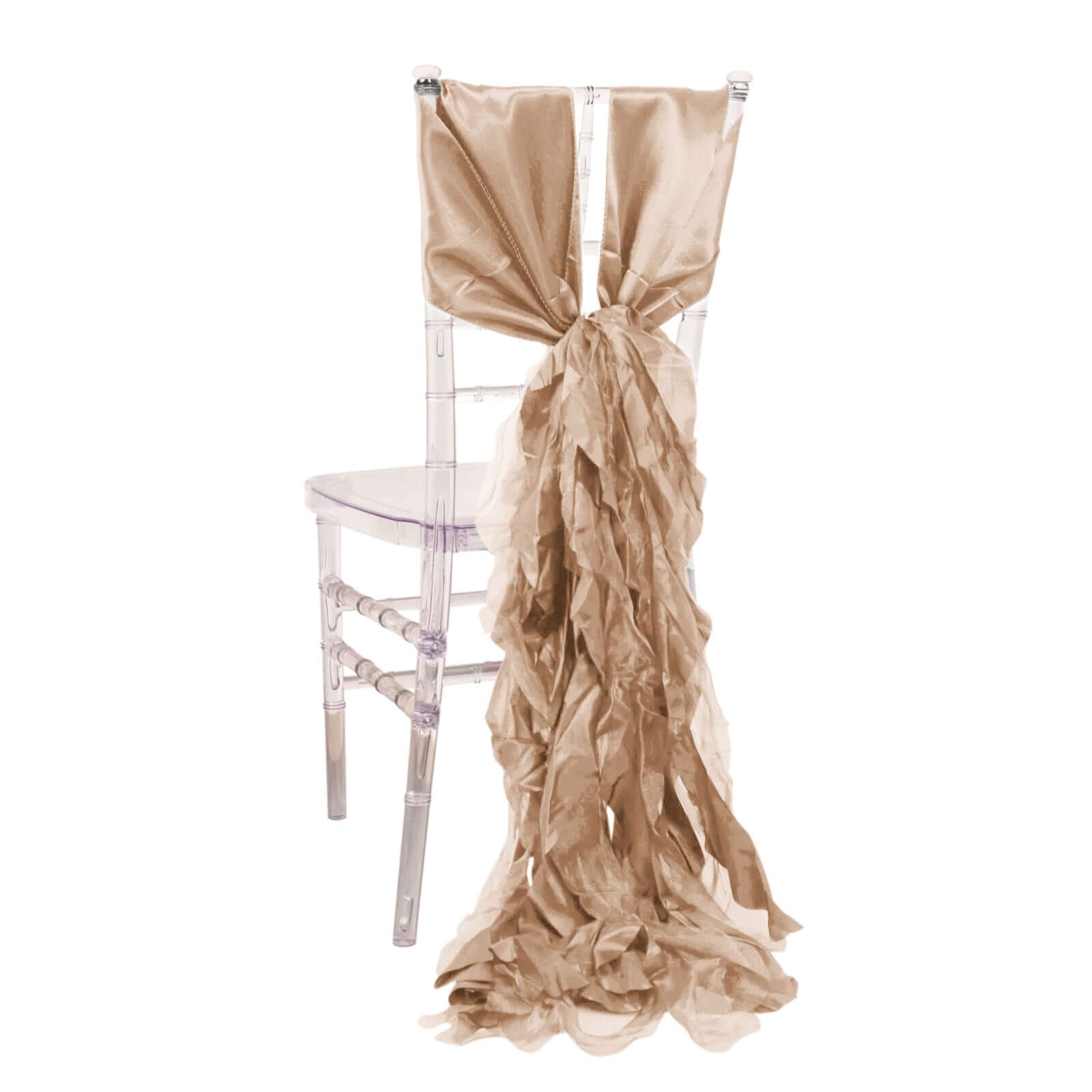 5 Pack Chiffon Satin Chair Sashes Nude - Easy to Install Ruffled Curly Willow - Bell Racket Store