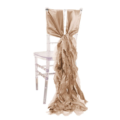 5 Pack Chiffon Satin Chair Sashes Nude - Easy to Install Ruffled Curly Willow - Bell Racket Store