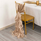 5 Pack Chiffon Satin Chair Sashes Nude - Easy to Install Ruffled Curly Willow - Bell Racket Store