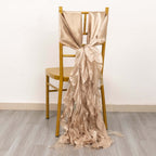 5 Pack Chiffon Satin Chair Sashes Nude - Easy to Install Ruffled Curly Willow - Bell Racket Store