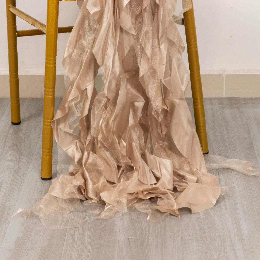 5 Pack Chiffon Satin Chair Sashes Nude - Easy to Install Ruffled Curly Willow - Bell Racket Store