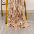 5 Pack Chiffon Satin Chair Sashes Nude - Easy to Install Ruffled Curly Willow - Bell Racket Store
