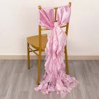 5 Pack Chiffon Satin Chair Sashes Pink - Easy to Install Ruffled Curly Willow - Bell Racket Store