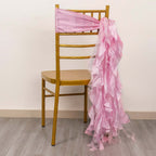 5 Pack Chiffon Satin Chair Sashes Pink - Easy to Install Ruffled Curly Willow - Bell Racket Store