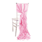 5 Pack Chiffon Satin Chair Sashes Pink - Easy to Install Ruffled Curly Willow - Bell Racket Store