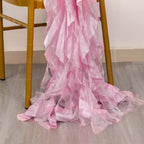 5 Pack Chiffon Satin Chair Sashes Pink - Easy to Install Ruffled Curly Willow - Bell Racket Store