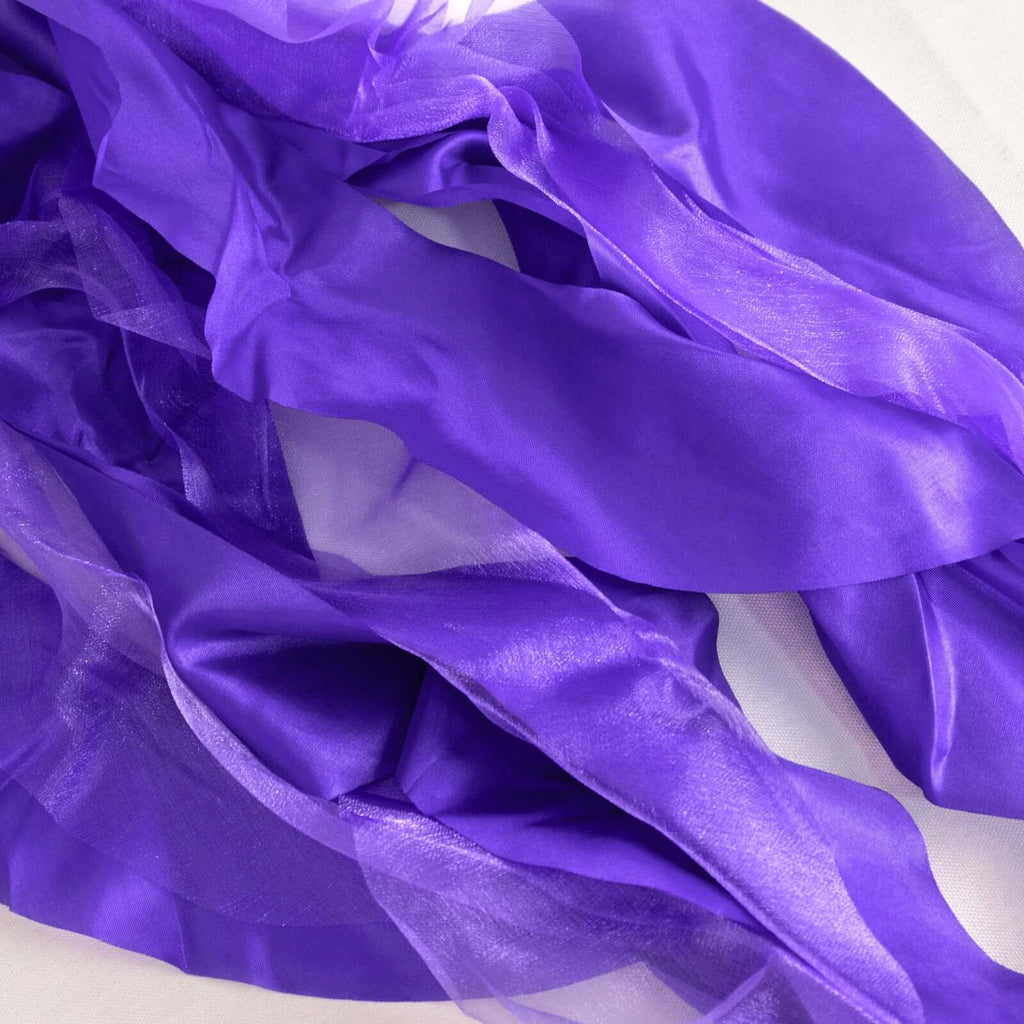 5 Pack Chiffon Satin Chair Sashes Purple - Easy to Install Ruffled Curly Willow - Bell Racket Store