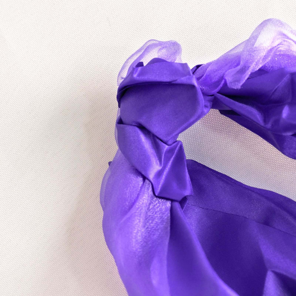 5 Pack Chiffon Satin Chair Sashes Purple - Easy to Install Ruffled Curly Willow - Bell Racket Store