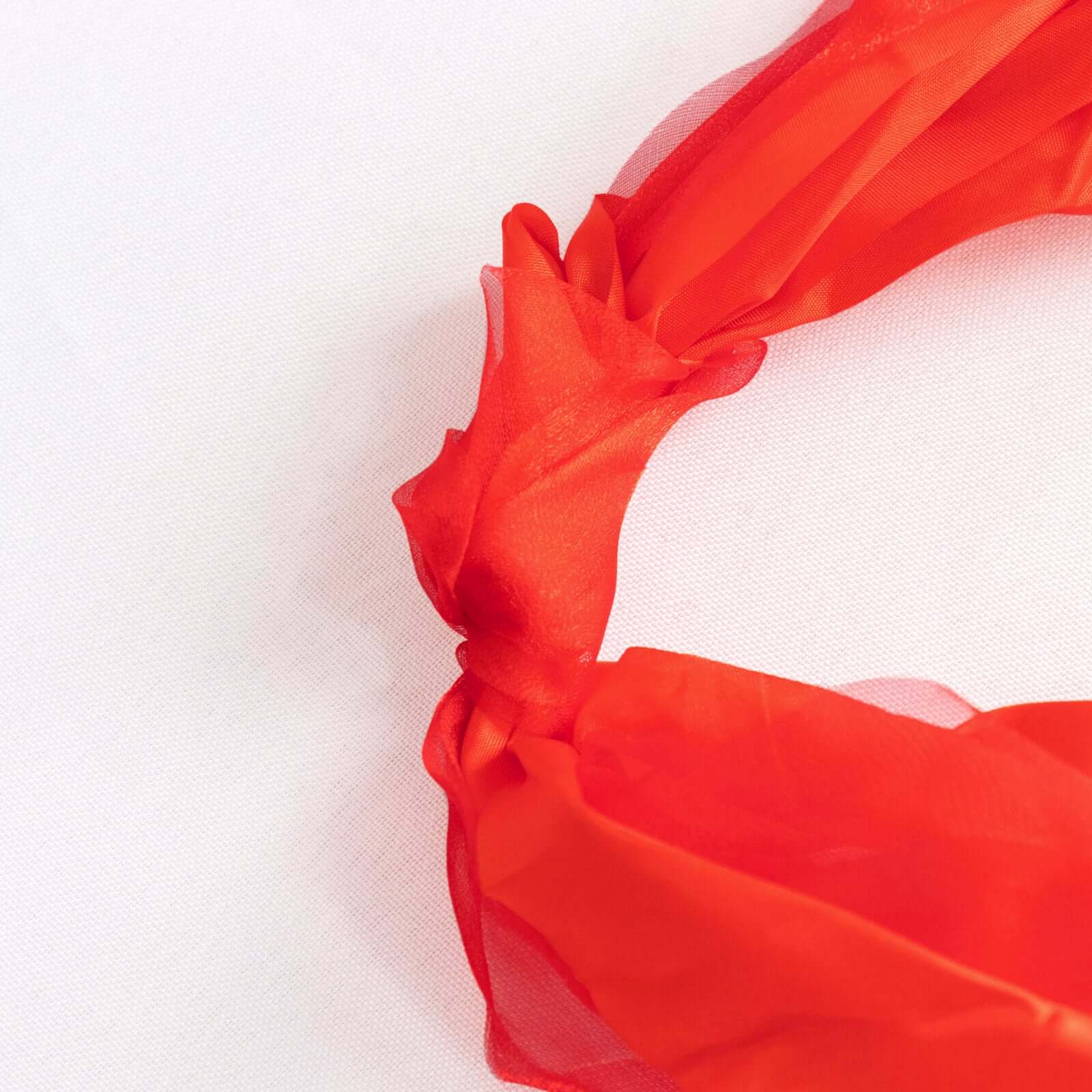 5 Pack Chiffon Satin Chair Sashes Red - Easy to Install Ruffled Curly Willow - Bell Racket Store